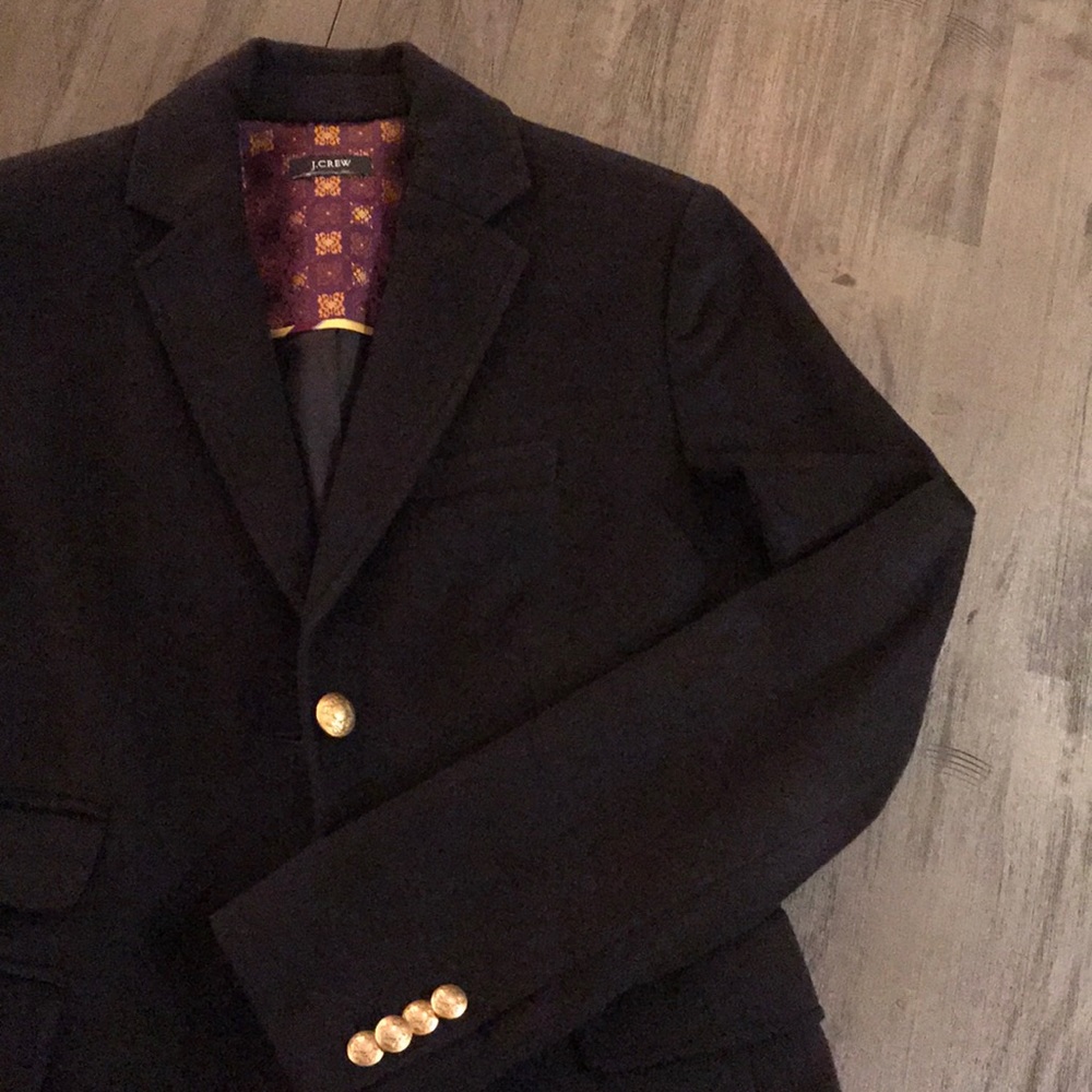 Wool navy blue J. Crew blazer w patterned interior